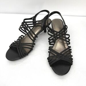 Impo Stretch Strappy Kitten Heel Sandals Open Toe Dress Evening Black Size 9M